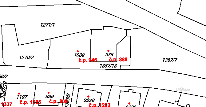 Nejdek 889 na parcele st. 986 v KÚ Nejdek, Katastrální mapa