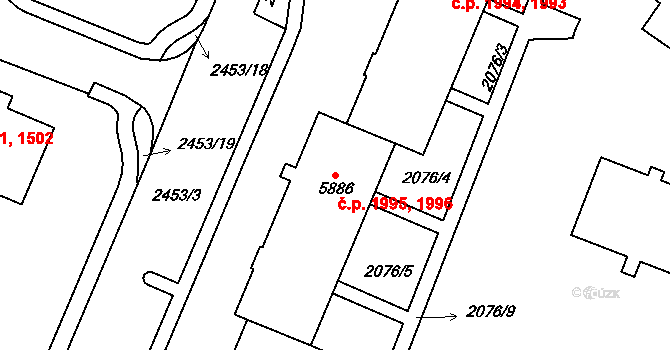 Cheb 1995,1996 na parcele st. 5886 v KÚ Cheb, Katastrální mapa