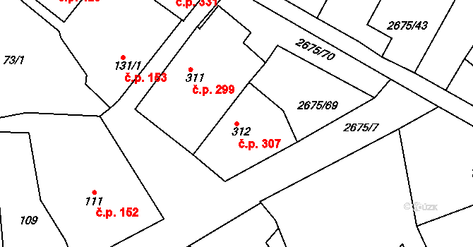 Černilov 307 na parcele st. 312 v KÚ Černilov, Katastrální mapa