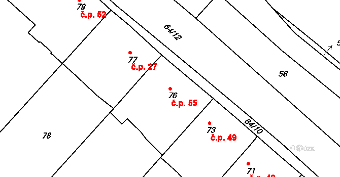 Skuhrov 55, Velký Borek na parcele st. 76 v KÚ Skuhrov u Mělníka, Katastrální mapa