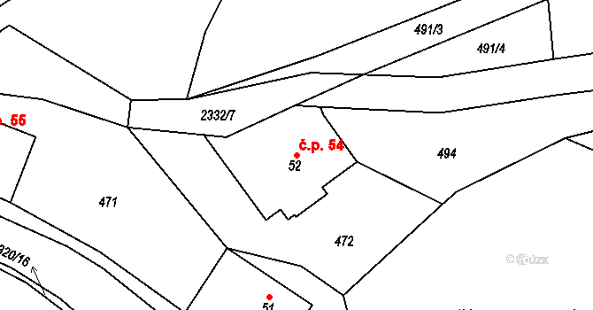 Lukavice 54 na parcele st. 52 v KÚ Lukavice u Rychnova nad Kněžnou, Katastrální mapa