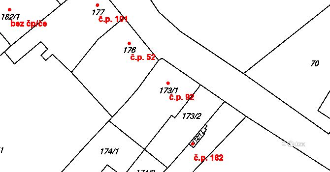 Klikov 92, Suchdol nad Lužnicí na parcele st. 173/1 v KÚ Klikov, Katastrální mapa