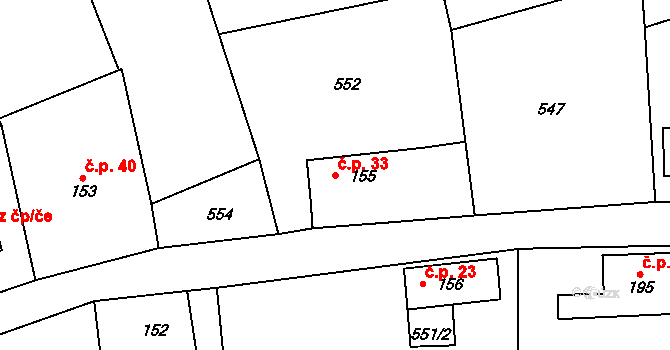 Karlín 33, Dolní Poustevna na parcele st. 155 v KÚ Horní Poustevna, Katastrální mapa