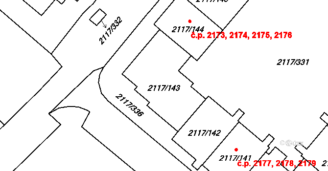 Chodov 2177,2178,2179, Praha na parcele st. 2117/143 v KÚ Chodov, Katastrální mapa