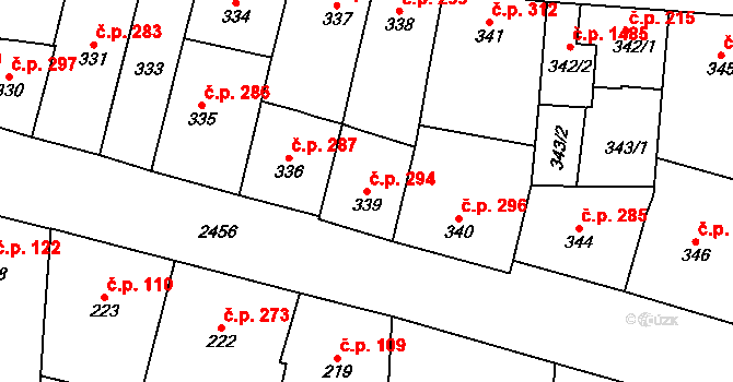 Vršovice 294, Praha na parcele st. 339 v KÚ Vršovice, Katastrální mapa