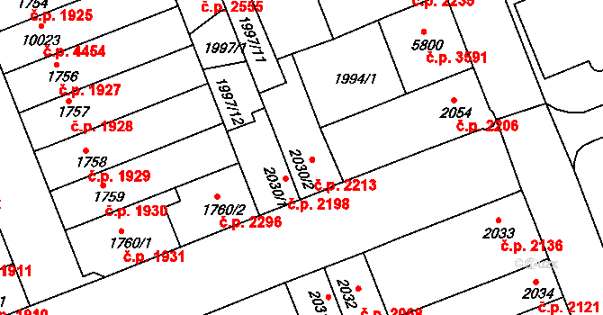 Hodonín 2213 na parcele st. 2030/2 v KÚ Hodonín, Katastrální mapa