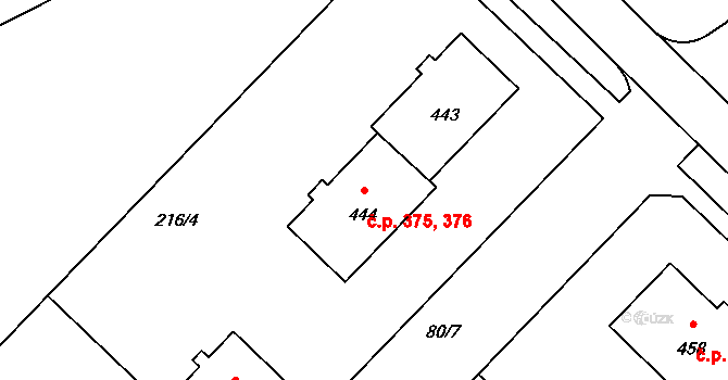 Lazce 375,376, Olomouc na parcele st. 444 v KÚ Lazce, Katastrální mapa