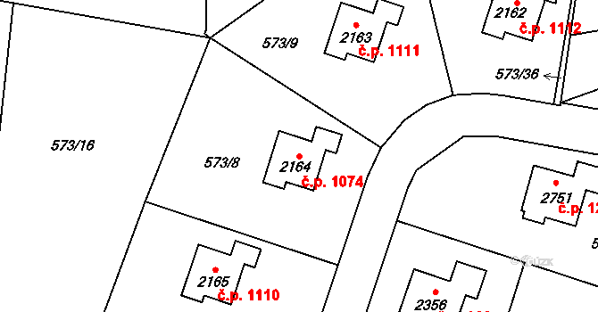 Vrchlabí 1074 na parcele st. 2164 v KÚ Vrchlabí, Katastrální mapa