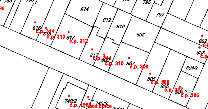 České Budějovice 5 310, České Budějovice na parcele st. 809 v KÚ České Budějovice 5, Katastrální mapa