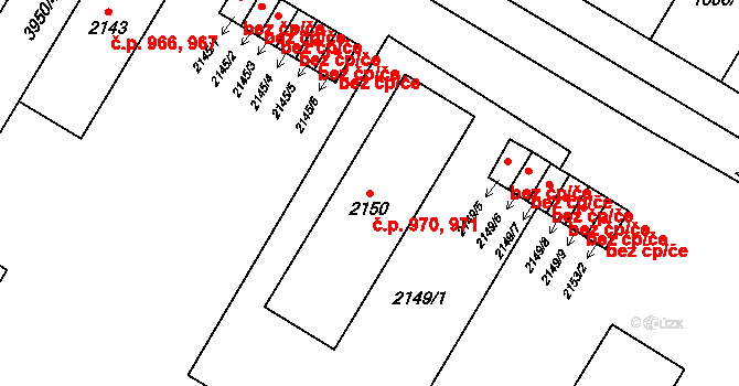 České Budějovice 7 970,971, České Budějovice na parcele st. 2150 v KÚ České Budějovice 7, Katastrální mapa