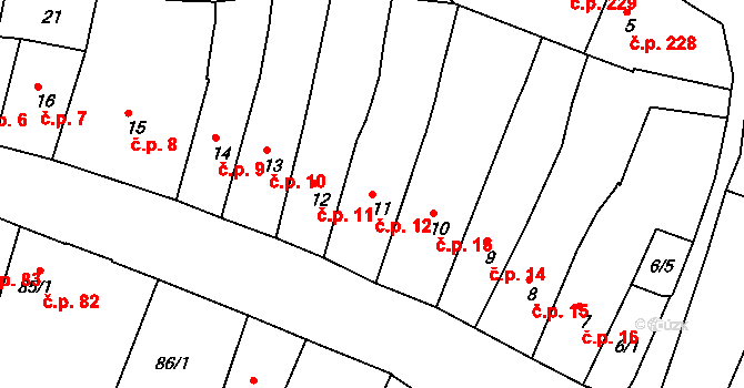 Česká Lípa 12 na parcele st. 11 v KÚ Česká Lípa, Katastrální mapa