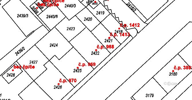 Chomutov 968 na parcele st. 2422 v KÚ Chomutov I, Katastrální mapa