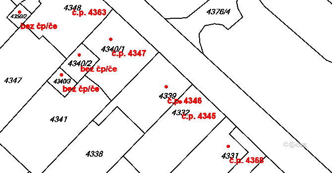 Chomutov 4346 na parcele st. 4339 v KÚ Chomutov II, Katastrální mapa