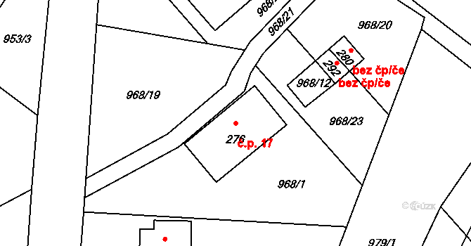 Hoření Starý Dub 17, Český Dub na parcele st. 276 v KÚ Modlibohov, Katastrální mapa