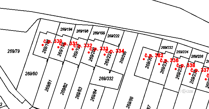 Pražské Předměstí 334, Bílina na parcele st. 269/223 v KÚ Bílina, Katastrální mapa