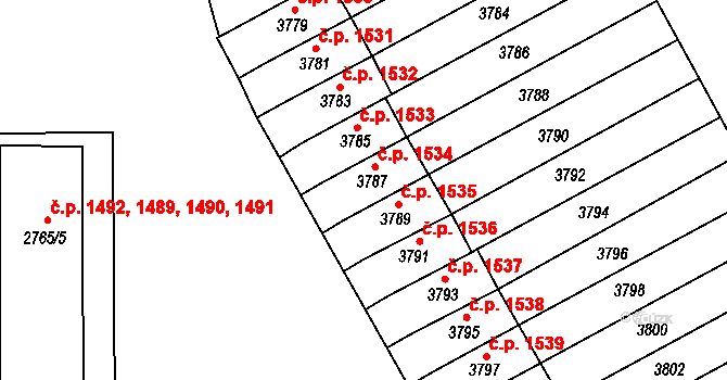 Šlapanice 1534 na parcele st. 3787 v KÚ Šlapanice u Brna, Katastrální mapa