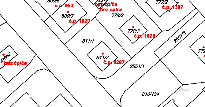 Doubravka 1287, Plzeň na parcele st. 811/2 v KÚ Doubravka, Katastrální mapa