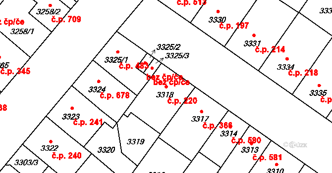 Lobzy 220, Plzeň na parcele st. 3318 v KÚ Plzeň, Katastrální mapa