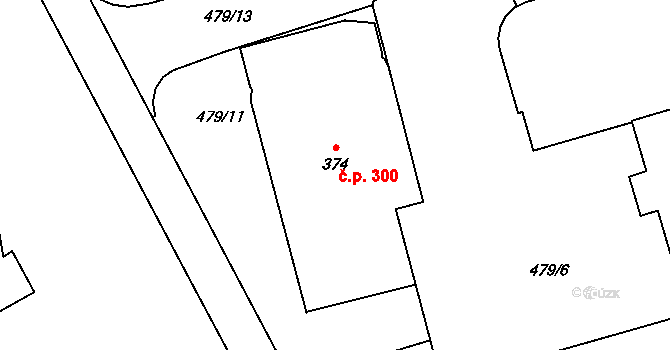 Louky 300, Zlín na parcele st. 374 v KÚ Louky nad Dřevnicí, Katastrální mapa