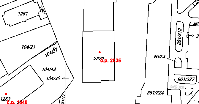 Mariánské Hory 2035, Ostrava na parcele st. 2822 v KÚ Mariánské Hory, Katastrální mapa