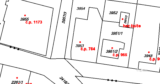 Dolní Lutyně 784 na parcele st. 3953 v KÚ Dolní Lutyně, Katastrální mapa