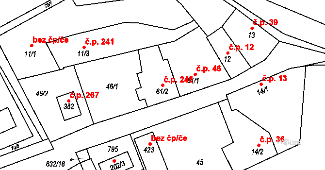 Kojetice 245 na parcele st. 61/2 v KÚ Kojetice u Prahy, Katastrální mapa