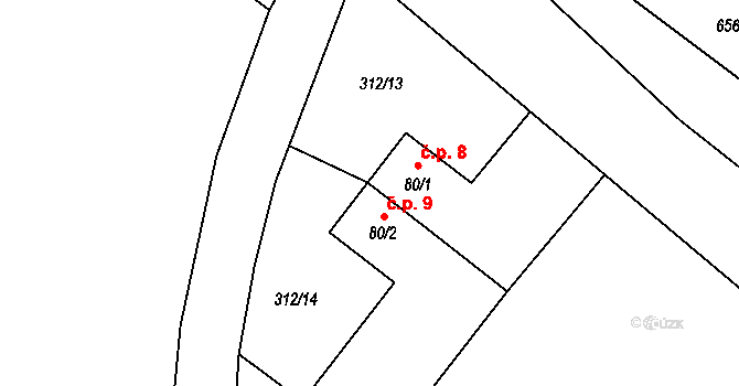 Vlčkovice 8, Neustupov na parcele st. 80/1 v KÚ Broumovice, Katastrální mapa