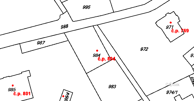 Šluknov 594 na parcele st. 984 v KÚ Šluknov, Katastrální mapa