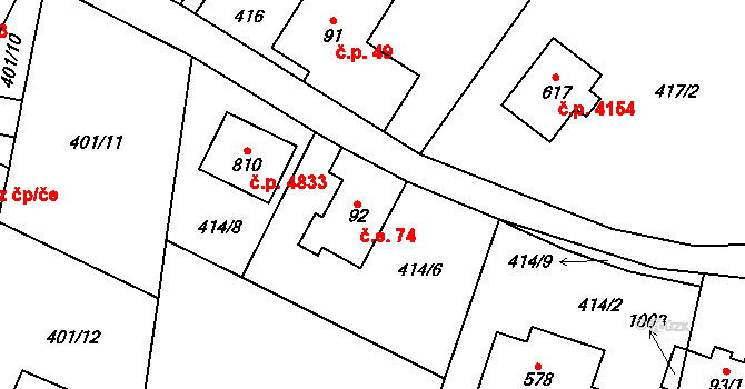 Kokonín 74, Jablonec nad Nisou na parcele st. 92 v KÚ Kokonín, Katastrální mapa