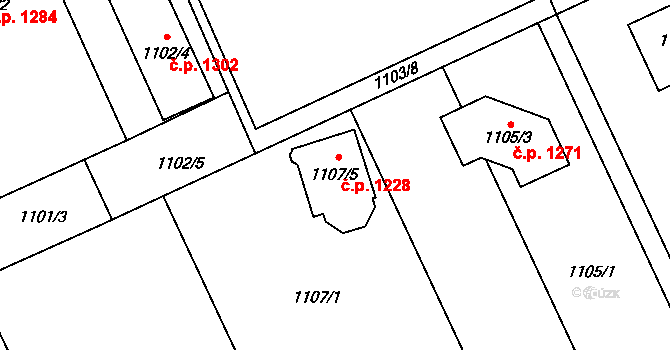 Suchdol 1228, Praha na parcele st. 1107/5 v KÚ Suchdol, Katastrální mapa