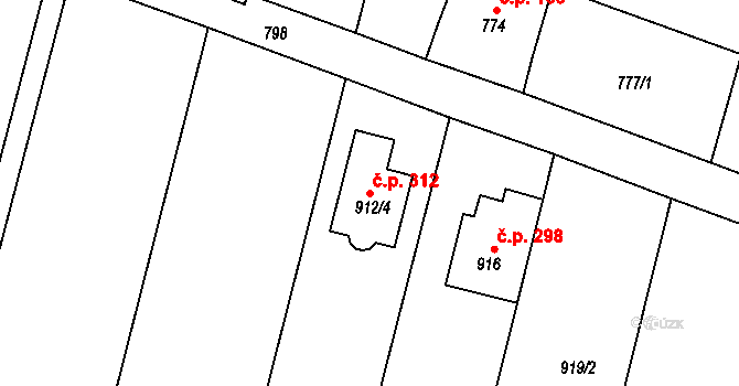 Velehrad 312 na parcele st. 912/4 v KÚ Velehrad, Katastrální mapa