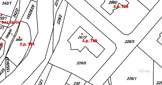 Hovězí 709 na parcele st. 2672 v KÚ Hovězí, Katastrální mapa