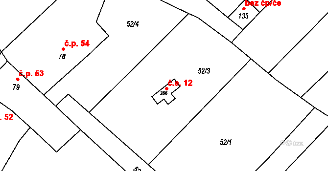 Hřivice 12 na parcele st. 286 v KÚ Hřivice, Katastrální mapa