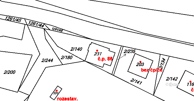 Lhota 86, Mladošovice na parcele st. 231 v KÚ Lhota u Vlachnovic, Katastrální mapa