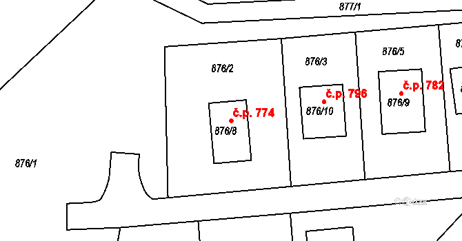 Kluč 774, Habartov na parcele st. 876/8 v KÚ Habartov, Katastrální mapa