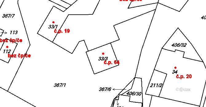 Veleboř 64, Klopina na parcele st. 33/3 v KÚ Veleboř, Katastrální mapa