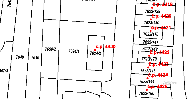 Židenice 4430, Brno na parcele st. 7624/2 v KÚ Židenice, Katastrální mapa