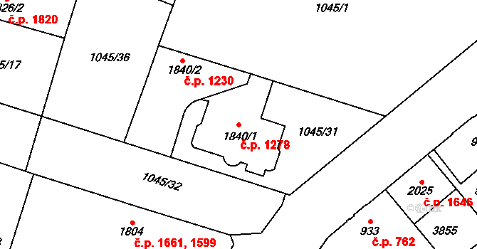Dvůr Králové nad Labem 1278 na parcele st. 1840/1 v KÚ Dvůr Králové nad Labem, Katastrální mapa