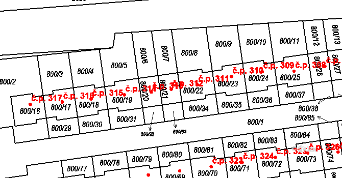 Velké Předměstí 312, Horšovský Týn na parcele st. 800/21 v KÚ Horšovský Týn, Katastrální mapa