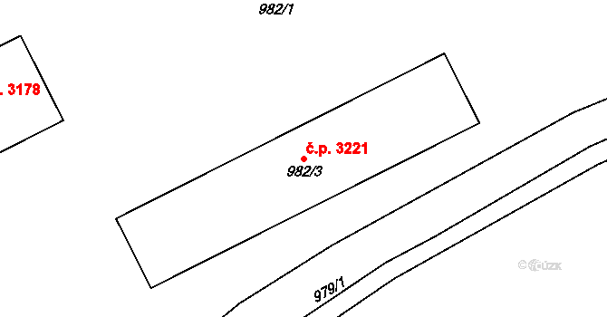Česká Lípa 3221 na parcele st. 982/3 v KÚ Česká Lípa, Katastrální mapa