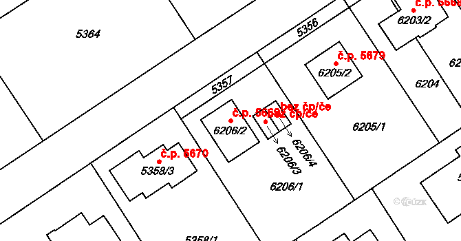 Chomutov 5669 na parcele st. 6206/2 v KÚ Chomutov I, Katastrální mapa