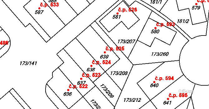 Velké Přílepy 525 na parcele st. 639 v KÚ Velké Přílepy, Katastrální mapa