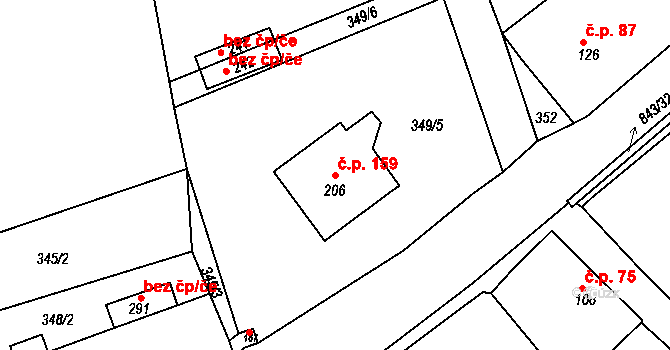 Březina 159 na parcele st. 206 v KÚ Březina u Rokycan, Katastrální mapa