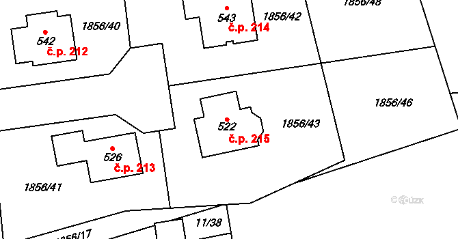 Bečov 215 na parcele st. 522 v KÚ Bečov u Mostu, Katastrální mapa