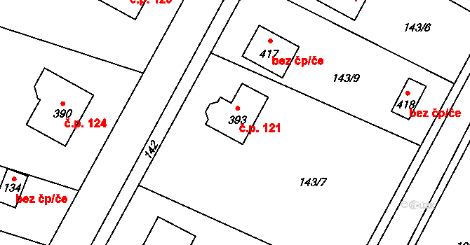 Vetlá 121, Vrbice na parcele st. 393 v KÚ Vetlá, Katastrální mapa