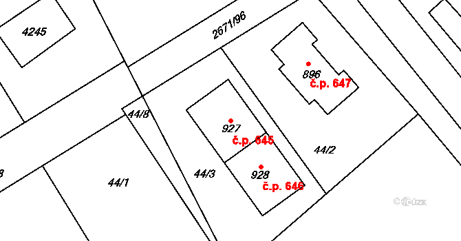 Černilov 645 na parcele st. 927 v KÚ Černilov, Katastrální mapa