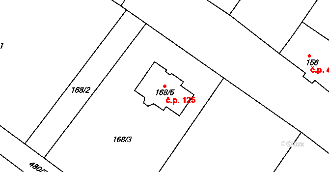Nahořany 125 na parcele st. 168/5 v KÚ Nahořany nad Metují, Katastrální mapa