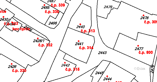 Jemnice 314 na parcele st. 2441 v KÚ Jemnice, Katastrální mapa