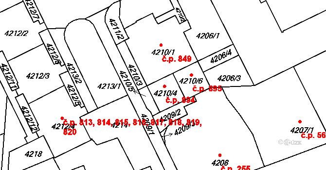 Liberec III-Jeřáb 894, Liberec na parcele st. 4210/4 v KÚ Liberec, Katastrální mapa