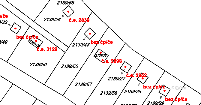 Bolevec 2898, Plzeň na parcele st. 2139/72 v KÚ Bolevec, Katastrální mapa